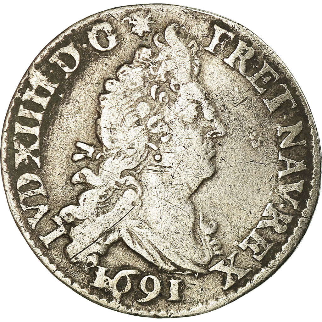 Coin, France, Louis XIV, 4 Sols aux 2 L, 1691, Paris, VF(30-35), KM 281.1