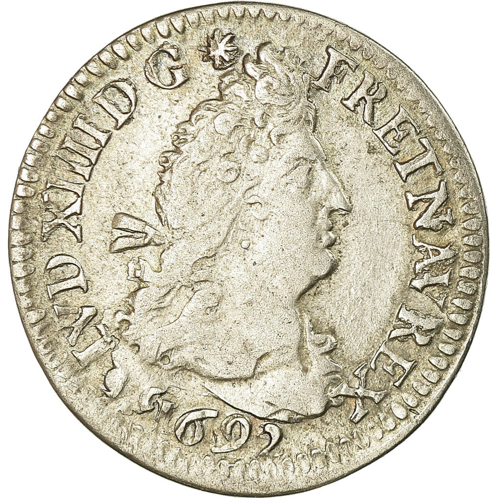 Moneda, Francia, Louis XIV, 4 Sols aux 2 L, 1692, Paris, BC+