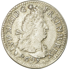 Moneda, Francia, Louis XIV, 4 Sols aux 2 L, 1692, Paris, BC+