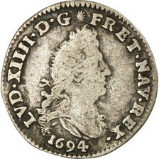 Moneda, Francia, Louis XIV, 4 Sols aux 2 L, 1694, Tours, BC+