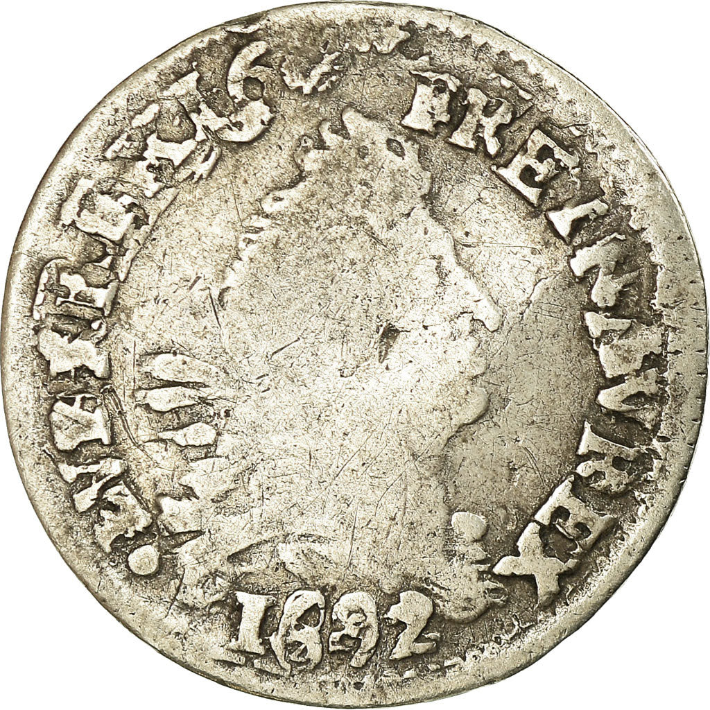Coin, France, Louis XIV, 4 Sols aux 2 L, 1692, Poitiers, VF(20-25), Gadoury:106