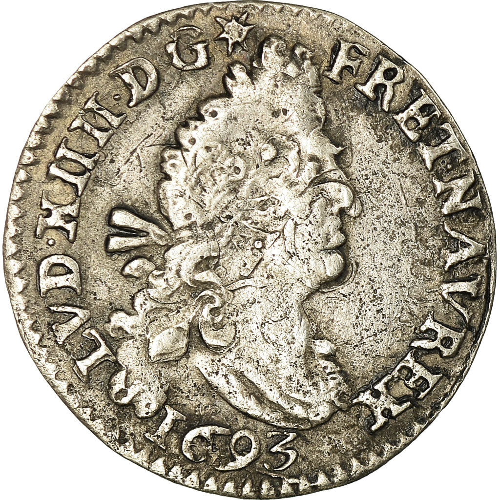 Coin, France, Louis XIV, 4 Sols aux 2 L, 1693, La Rochelle,VF(30-35),Gadoury:106