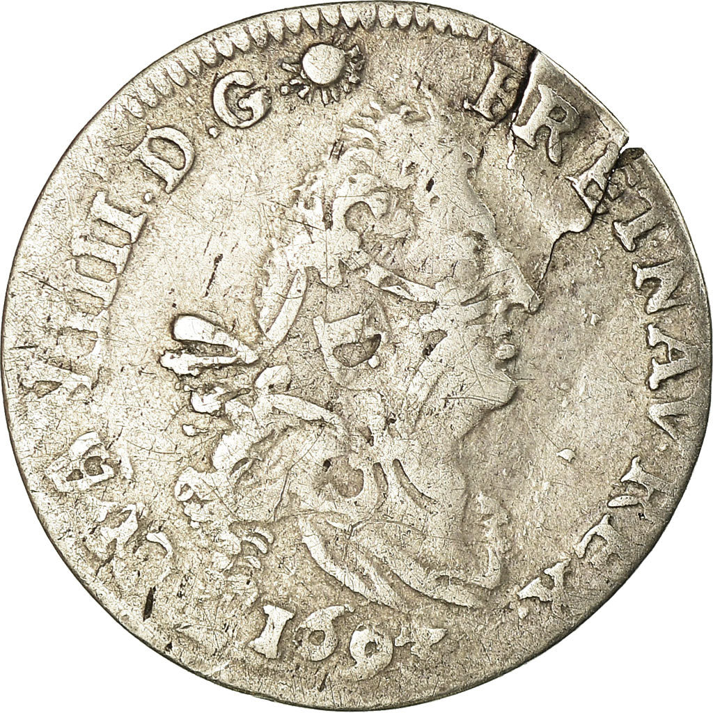 Coin, France, Louis XIV, 4 Sols aux 2 L, 1693, Limoges, VF(20-25), Gadoury:106