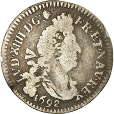 Monnaie, France, Louis XIV, 4 Sols aux 2 L, 1692, Bordeaux, TB, Gadoury 106