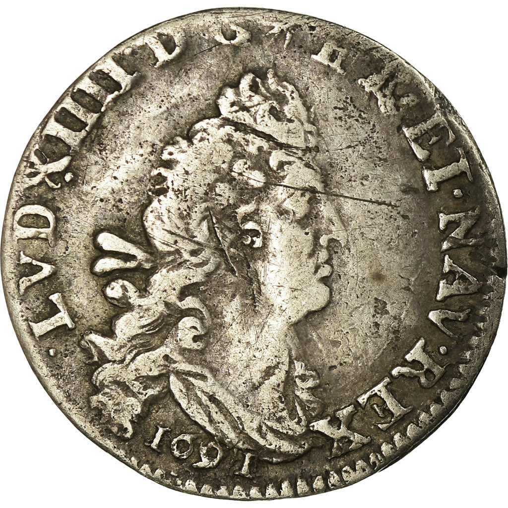 Münze, Frankreich,  Louis XIV, 4 Sols aux 2 L, 1691, Lille, S+, Gadoury:106