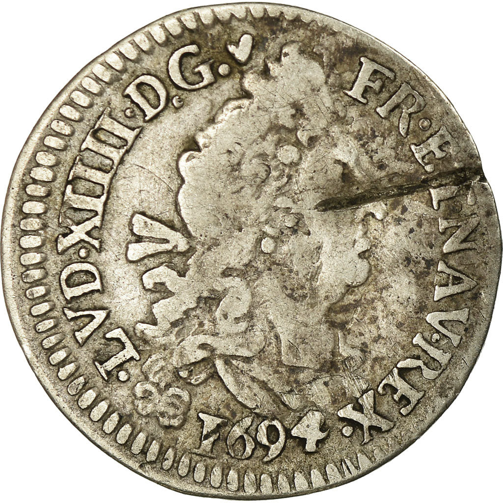 Coin, France, Louis XIV, 4 Sols aux 2 L, 1694, Rennes, VF(20-25), KM 281.20