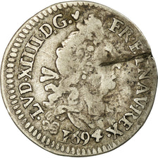 Coin, France, Louis XIV, 4 Sols aux 2 L, 1694, Rennes, VF(20-25), KM 281.20
