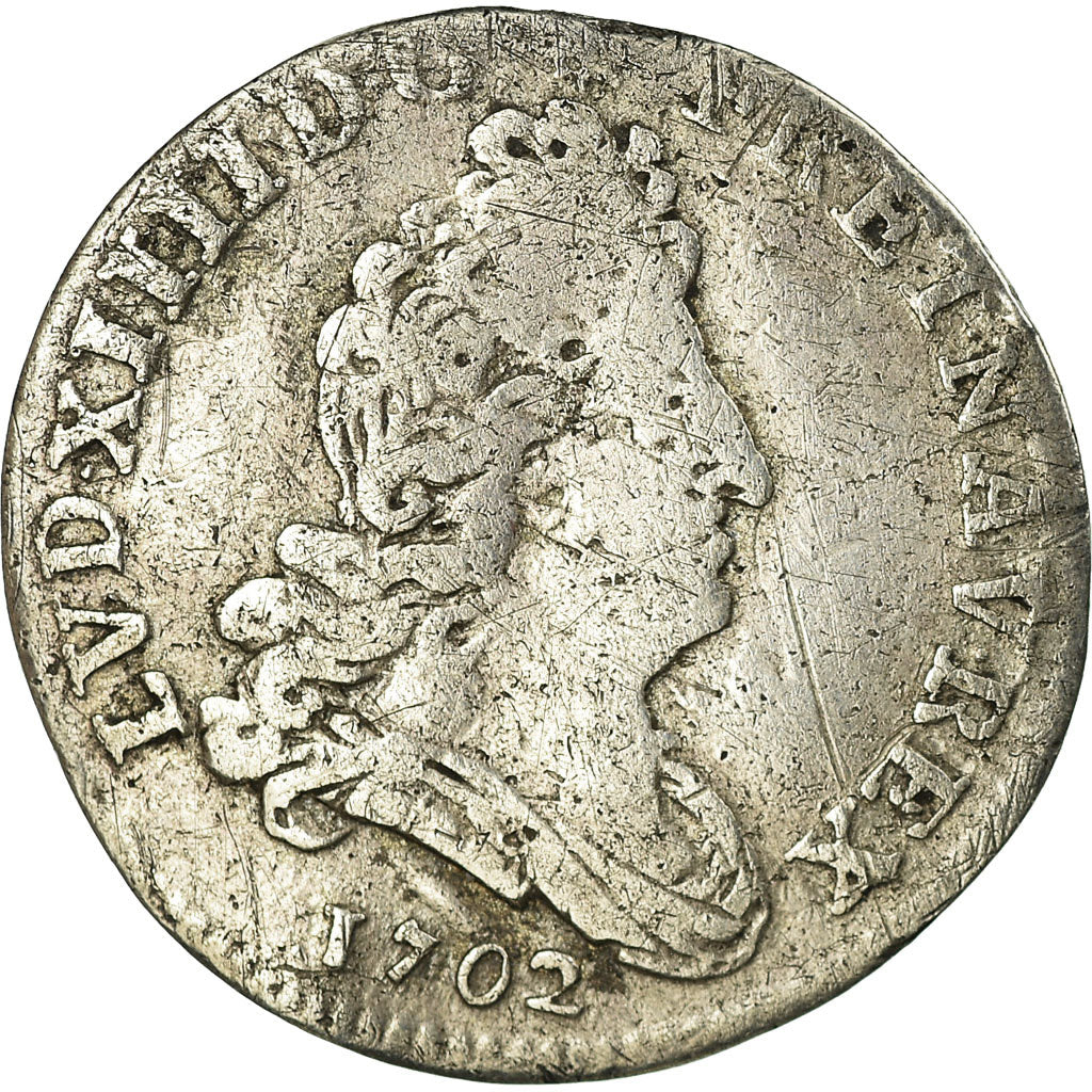 Moneda, Francia, Louis XIV, 5 Sols aux insignes, 1702, Paris, BC+