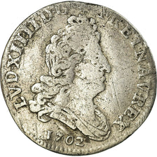 Moneda, Francia, Louis XIV, 5 Sols aux insignes, 1702, Paris, BC+