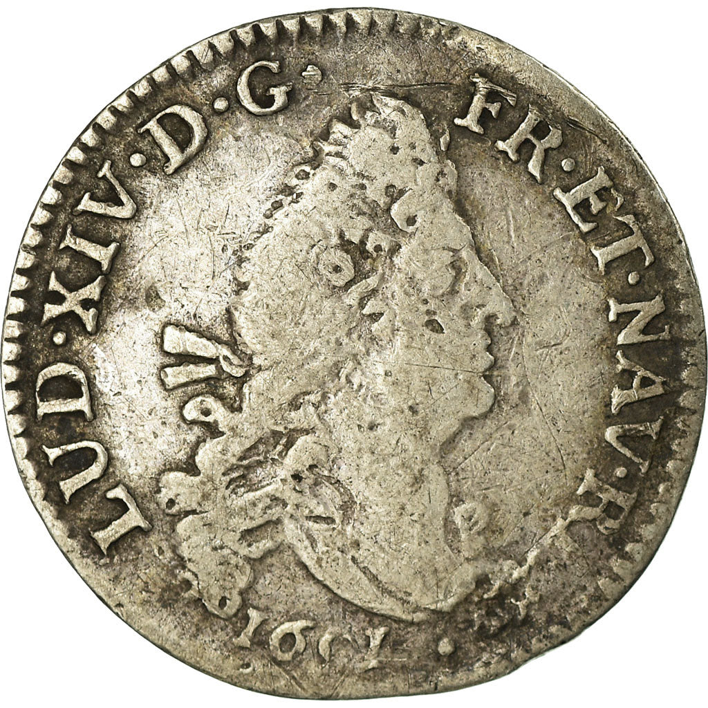 Moneda, Francia, Louis XIV, 4 Sols aux 2 L, 1691, Dijon, BC+