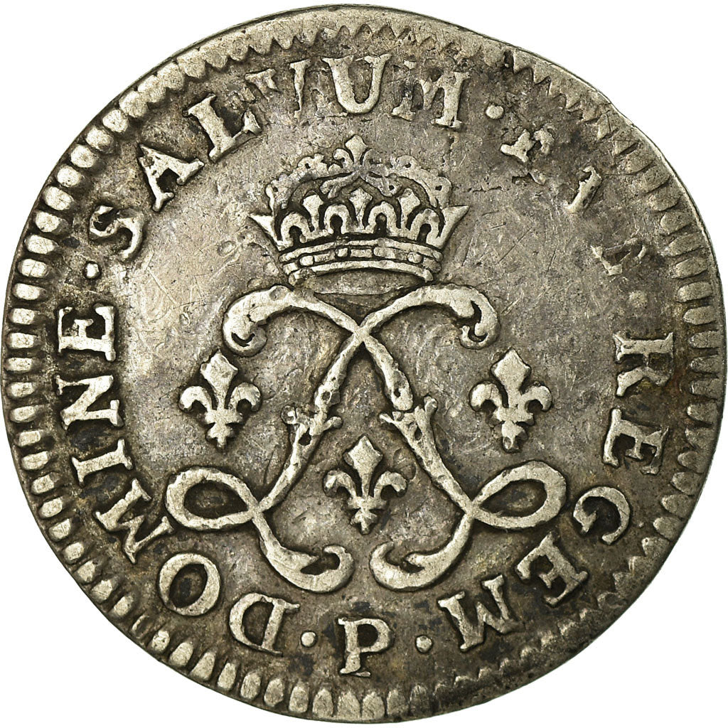 Moneda, Francia, Louis XIV, 4 Sols aux 2 L, 1691, Dijon, BC+