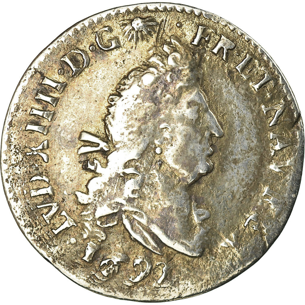 Munten, Frankrijk, Louis XIV, 4 Sols aux 2 L, 1691, Amiens, FR+,  Gadoury:106