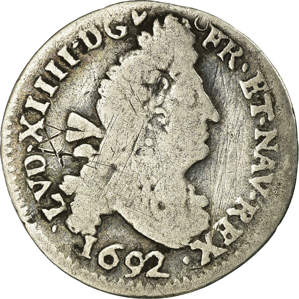 Coin, France, Louis XIV, 4 Sols aux 2 L, 1692, Troyes, F(12-15), KM 281.22