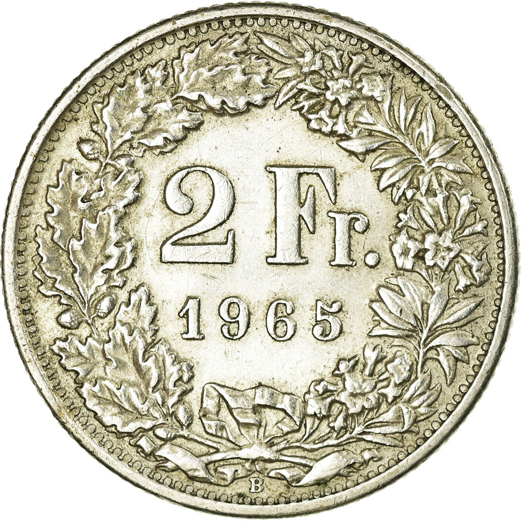 Coin, Switzerland, 2 Francs, 1965, Bern, AU(50-53), Silver, KM:21