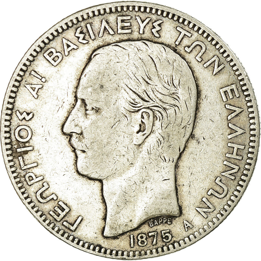 Coin, Greece, George I, 5 Drachmai, 1875, Paris, VF(30-35), Silver, KM:46