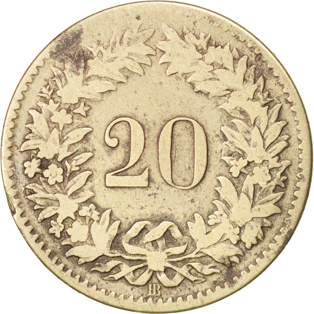 Coin, Switzerland, 20 Rappen, 1850, Strasbourg, VF(30-35), Billon, KM:7