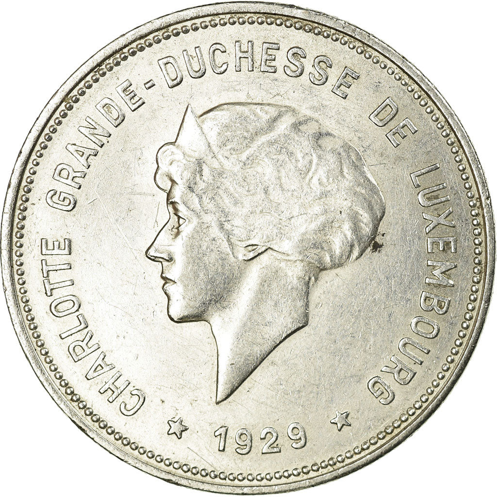 Coin, Luxembourg, Charlotte, 5 Francs, 1929, AU(50-53), Silver, KM:38