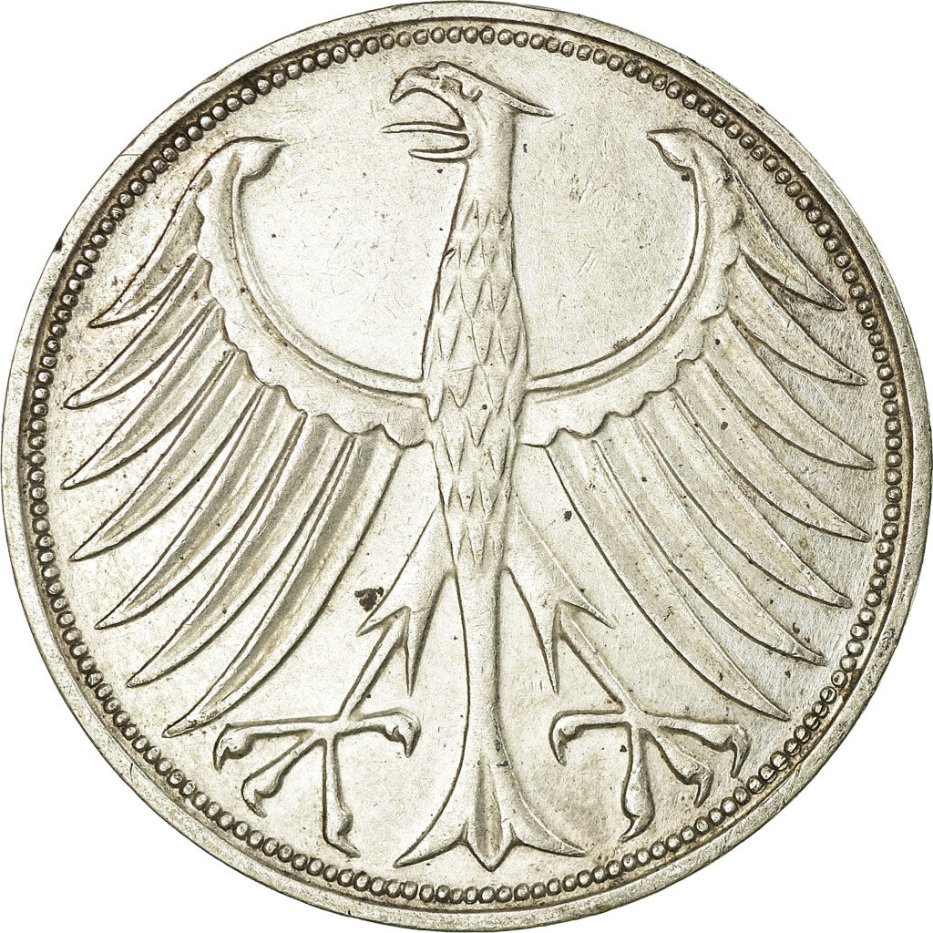 Coin, GERMANY - FEDERAL REPUBLIC, 5 Mark, 1966, Stuttgart, AU(50-53), Silver