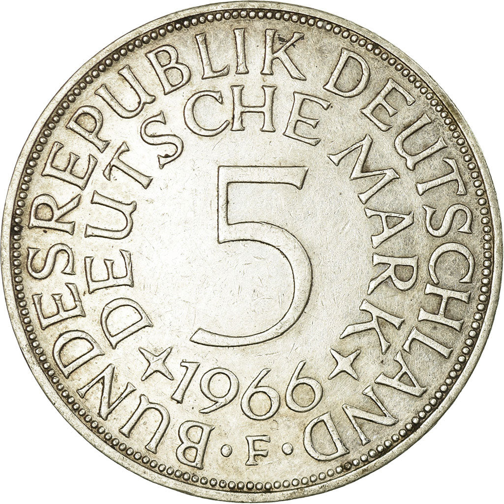 Coin, GERMANY - FEDERAL REPUBLIC, 5 Mark, 1966, Stuttgart, AU(50-53), Silver