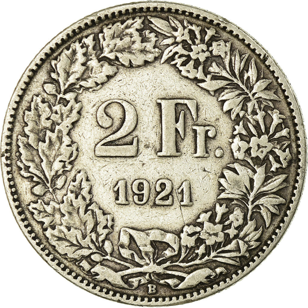 Coin, Switzerland, 2 Francs, 1921, Bern, VF(30-35), Silver, KM:21