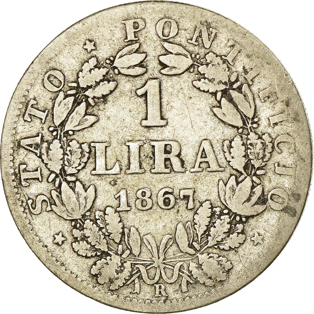 Coin, ITALIAN STATES, PAPAL STATES, Pius IX, Lira, 1867, Rome, VF(20-25)
