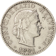 SWITZERLAND, 20 Rappen, 1901, Bern, KM #29, EF(40-45), Nickel, 21.05, 4.00