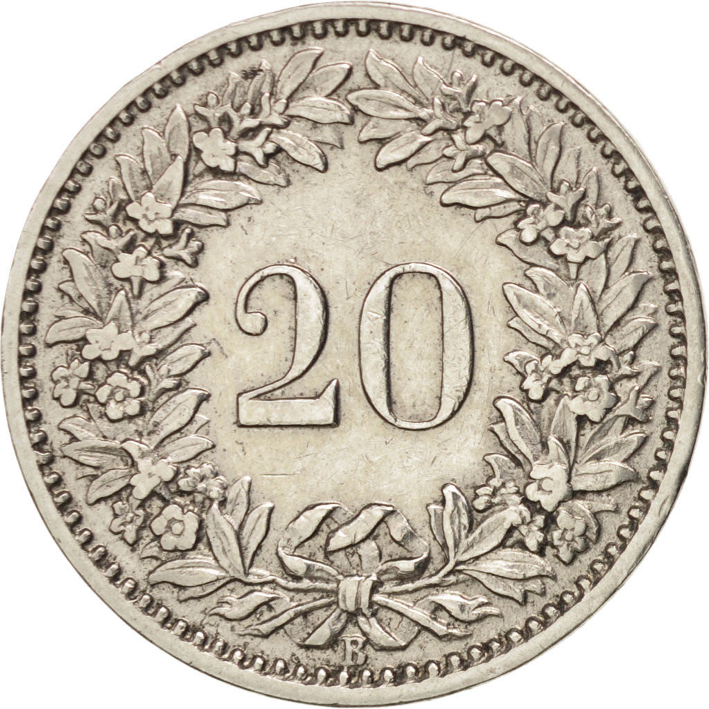 SWITZERLAND, 20 Rappen, 1901, Bern, KM #29, EF(40-45), Nickel, 21.05, 4.00