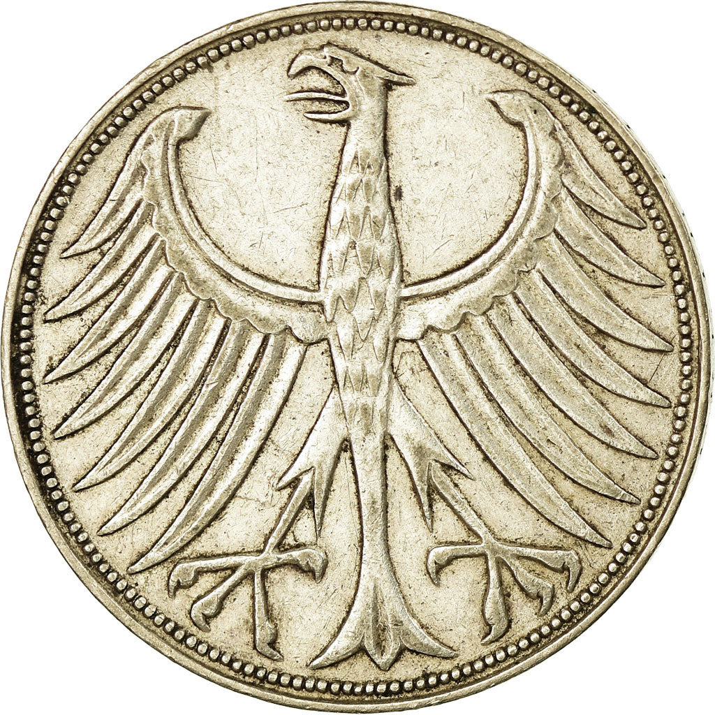Coin, GERMANY - FEDERAL REPUBLIC, 5 Mark, 1960, Karlsruhe, EF(40-45), Silver