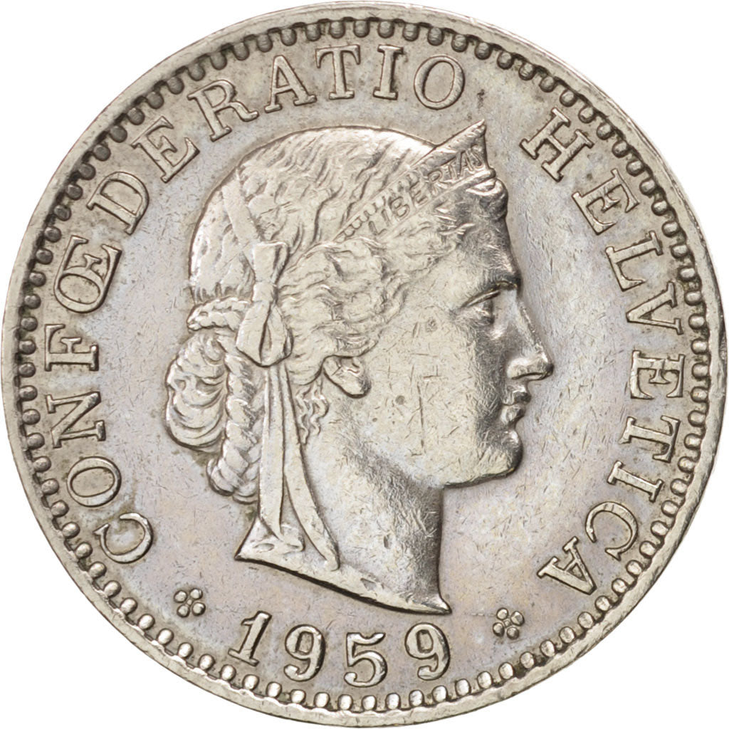 Munten, Zwitserland, 20 Rappen, 1959, Bern, ZF+, Copper-nickel, KM:29a