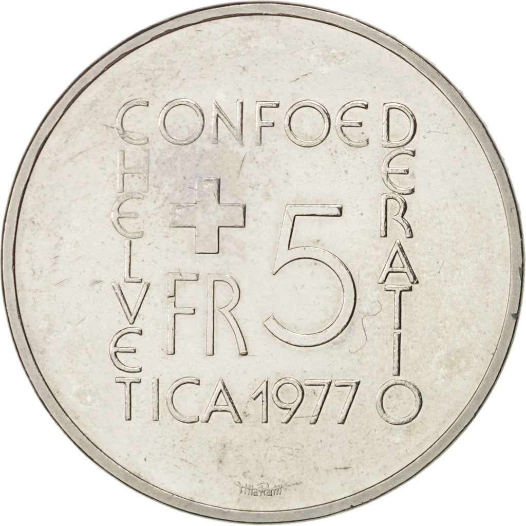 Svizzera, 5 Francs, 1977, SPL-, Rame-nichel, KM:55