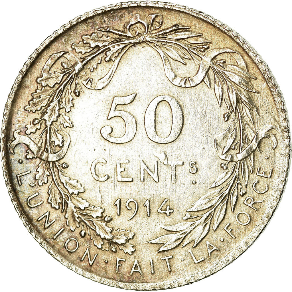 Coin, Belgium, 50 Centimes, 1914, AU(50-53), Silver, KM:70