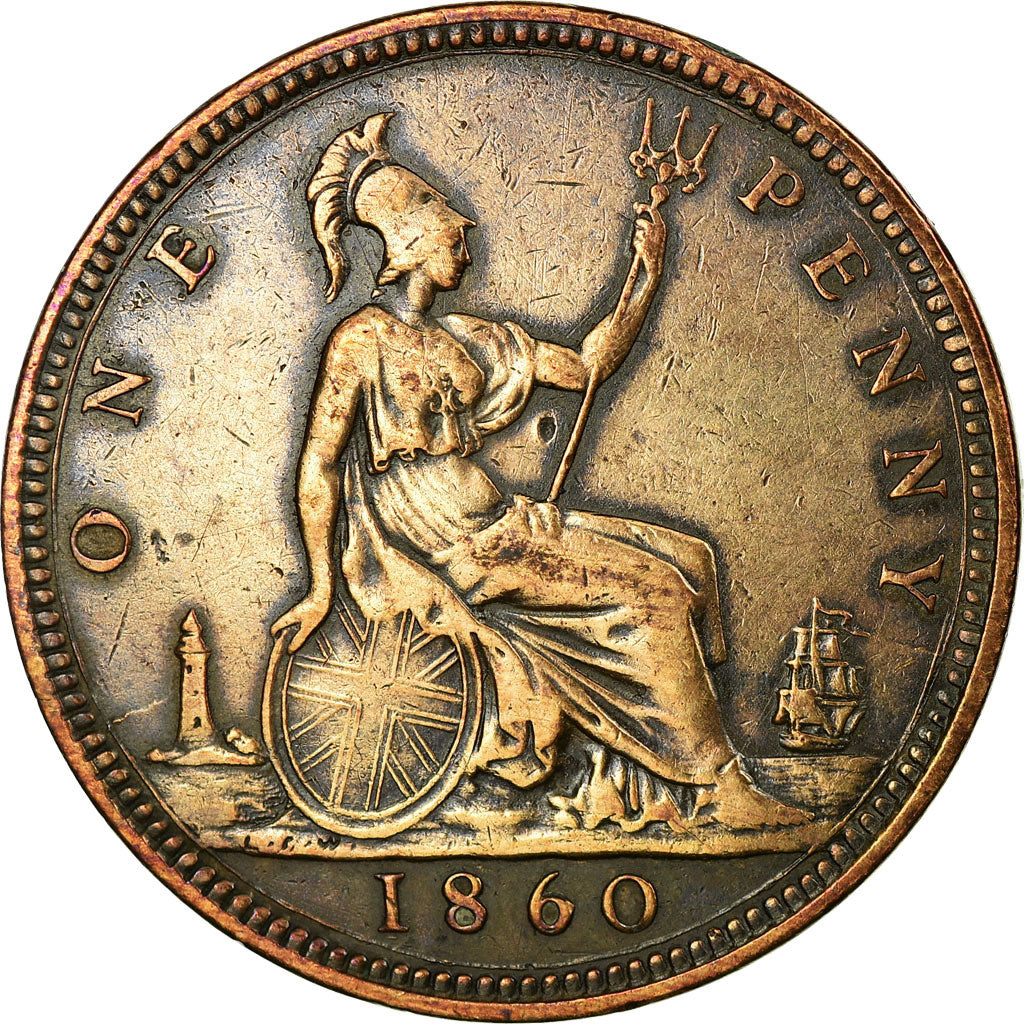 Coin, Great Britain, Victoria, Penny, 1860, EF(40-45), Bronze, KM:749.2