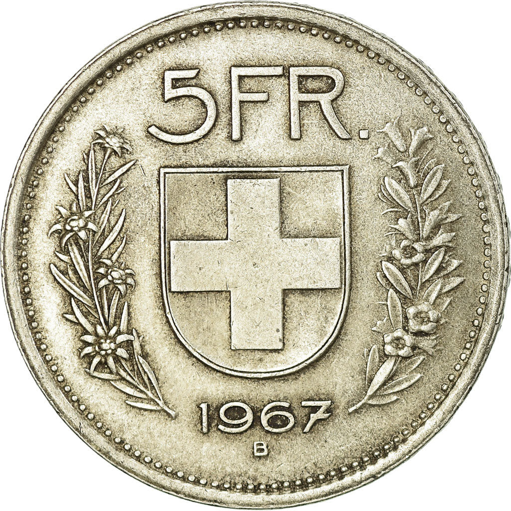 Coin, Switzerland, 5 Francs, 1967, Bern, EF(40-45), Silver, KM:40