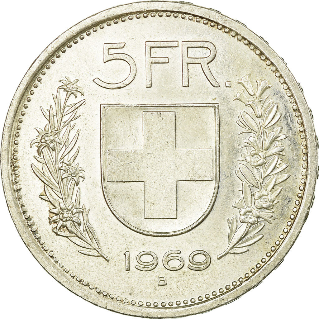 Coin, Switzerland, 5 Francs, 1969, Bern, AU(50-53), Silver, KM:40