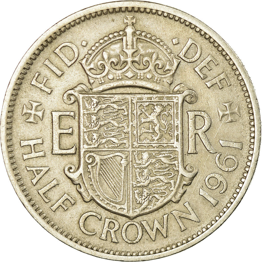 Coin, Great Britain, Elizabeth II, 1/2 Crown, 1961, EF(40-45), Copper-nickel