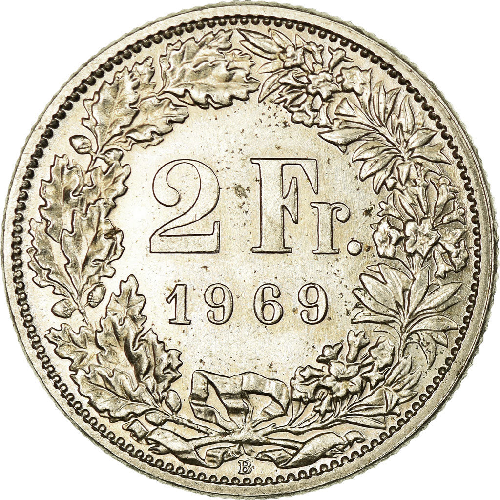 Coin, Switzerland, 2 Francs, 1969, Bern, AU(55-58), Copper-nickel, KM:21a.1