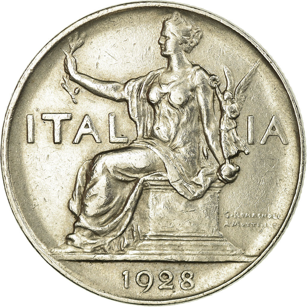 Coin, Italy, Vittorio Emanuele III, Lira, 1928, Rome, AU(50-53), Nickel, KM:62