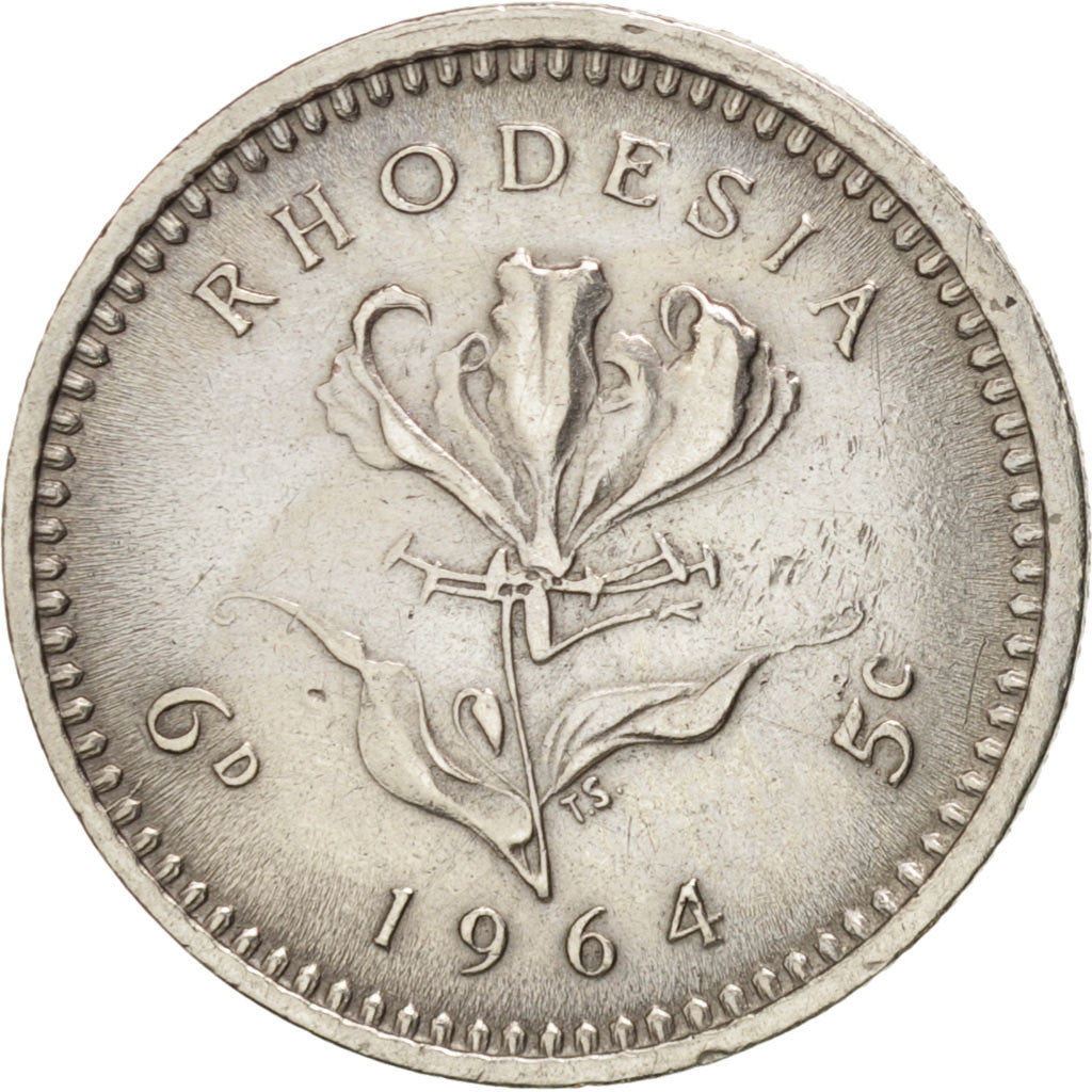 RHODESIA, 6 Pence = 5 Cents, 1964, British Royal Mint, KM #1, AU(55-58),...