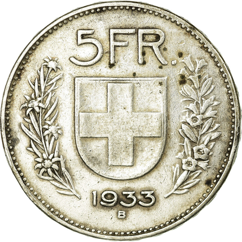 Coin, Switzerland, 5 Francs, 1933, Bern, EF(40-45), Silver, KM:40