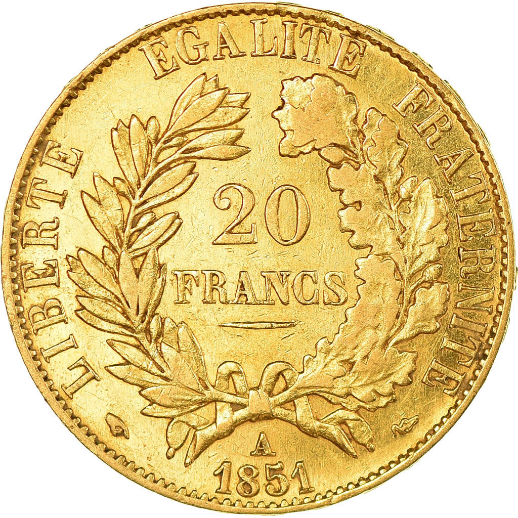 Moneda, Francia, Cérès, 20 Francs, 1851, Paris, MBC+, Oro, KM:762