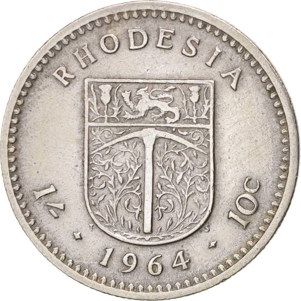 RHODESIA, Shilling = 10 Cents, 1964, British Royal Mint, KM #2, EF(40-45),...