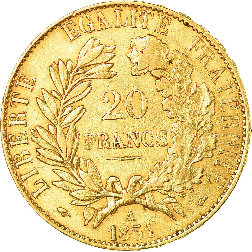 Moneda, Francia, Cérès, 20 Francs, 1851, Paris, MBC+, Oro, KM:762