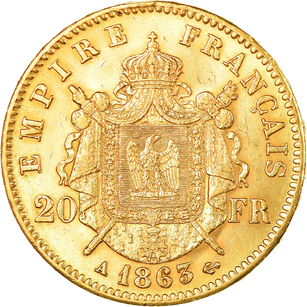Munten, Frankrijk, Napoleon III, 20 Francs, 1863, Paris, ZF+