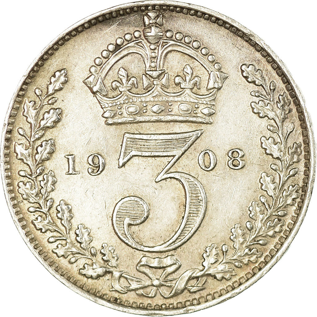 Coin, Great Britain, Edward VII, 3 Pence, 1908, AU(50-53), Silver, KM:797.2