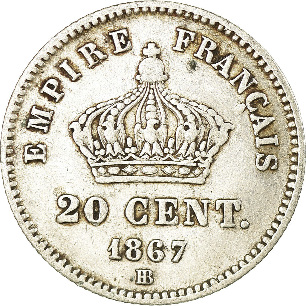 Coin, France, Napoleon III, 20 Centimes, 1867, Strasbourg, EF(40-45), KM 808.2