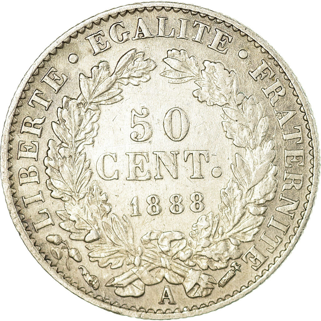 Coin, France, Cérès, 50 Centimes, 1888, Paris, AU(50-53), Silver, KM:834.1