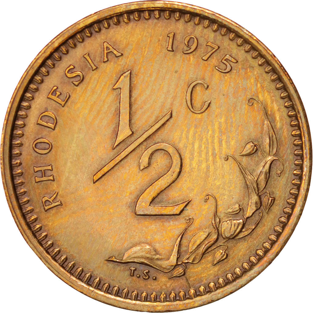 RHODESIA, 1/2 Cent, 1975, KM #9, EF(40-45), Bronze, 20, 3.14
