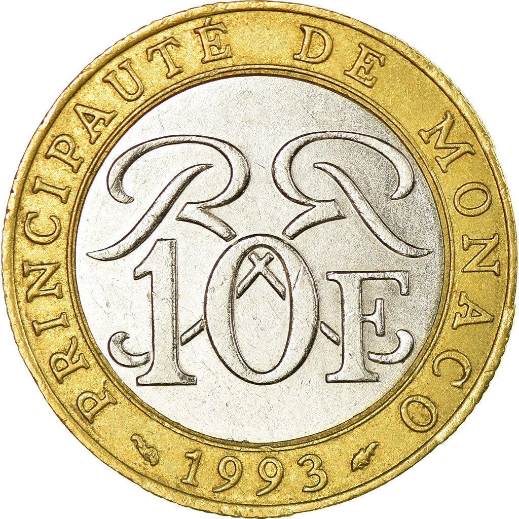 Coin, Monaco, Rainier III, 10 Francs, 1993, EF(40-45), Bi-Metallic, KM:163