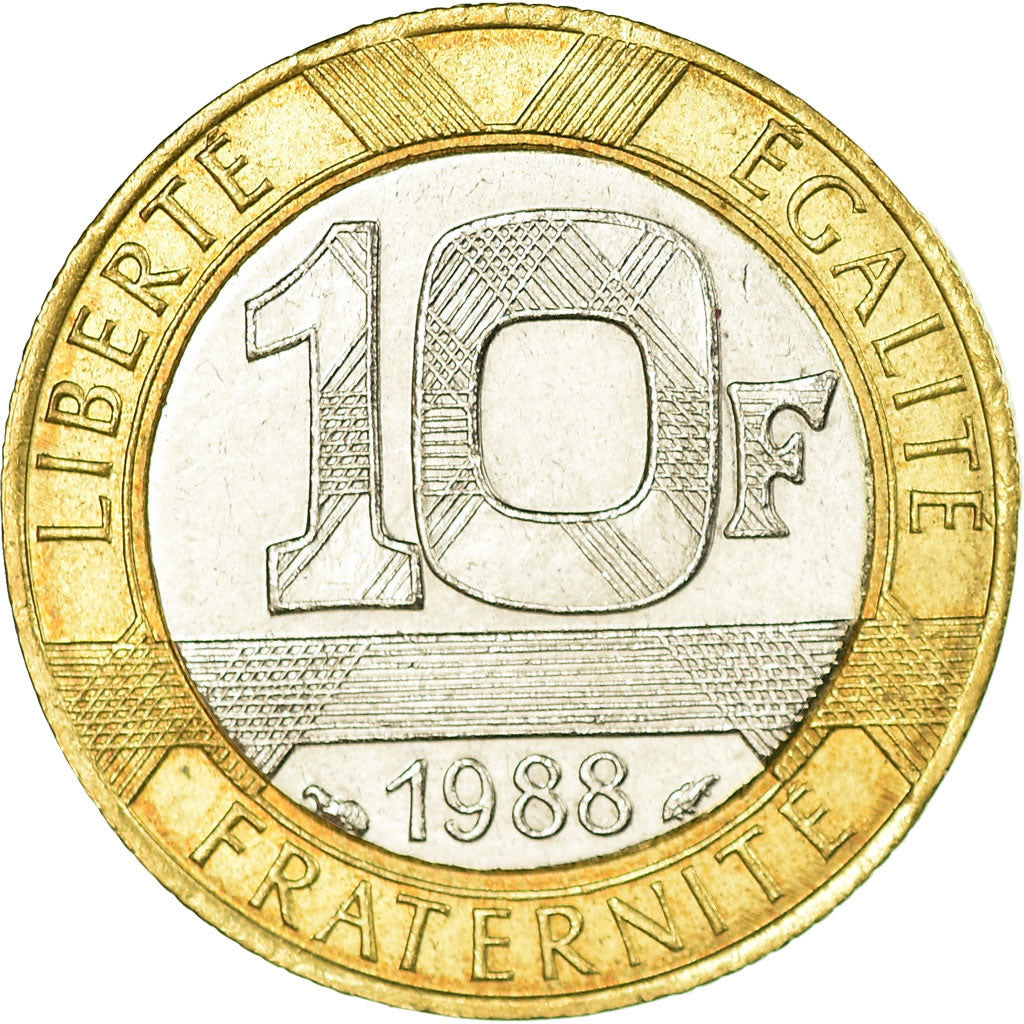 Moneta, Francia, Génie, 10 Francs, 1988, BB+, Bi-metallico, KM:964.1