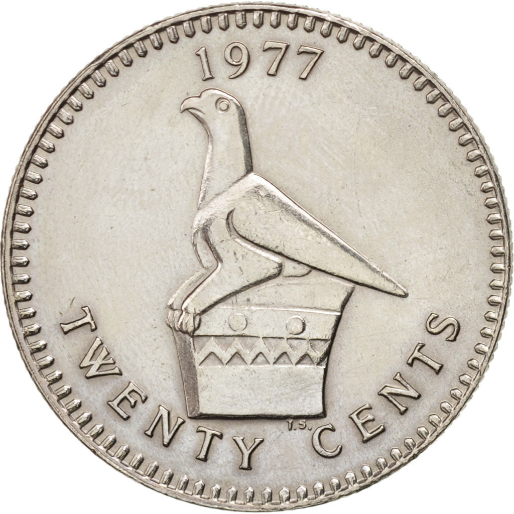 Rhodesia, 20 Cents, 1977, SPL, Rame-nichel, KM:15